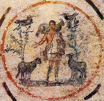 икона Добрый Пастырь. Катакомбы св. Каллиста, Рим III-й век